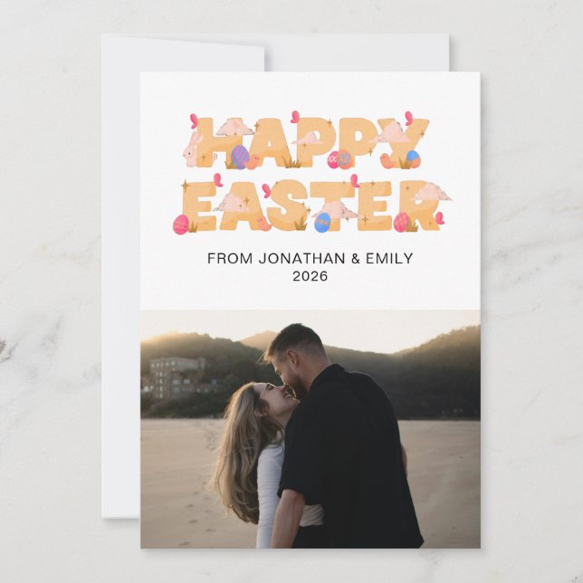 Elegant Simple Modern Pattern Happy Easter Photo Holiday Card (Front)