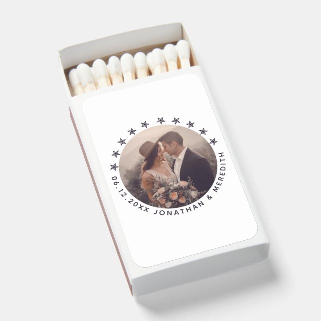 Elegant Simple & Modern Personalized Photo Wedding Matchboxes (Front Open)