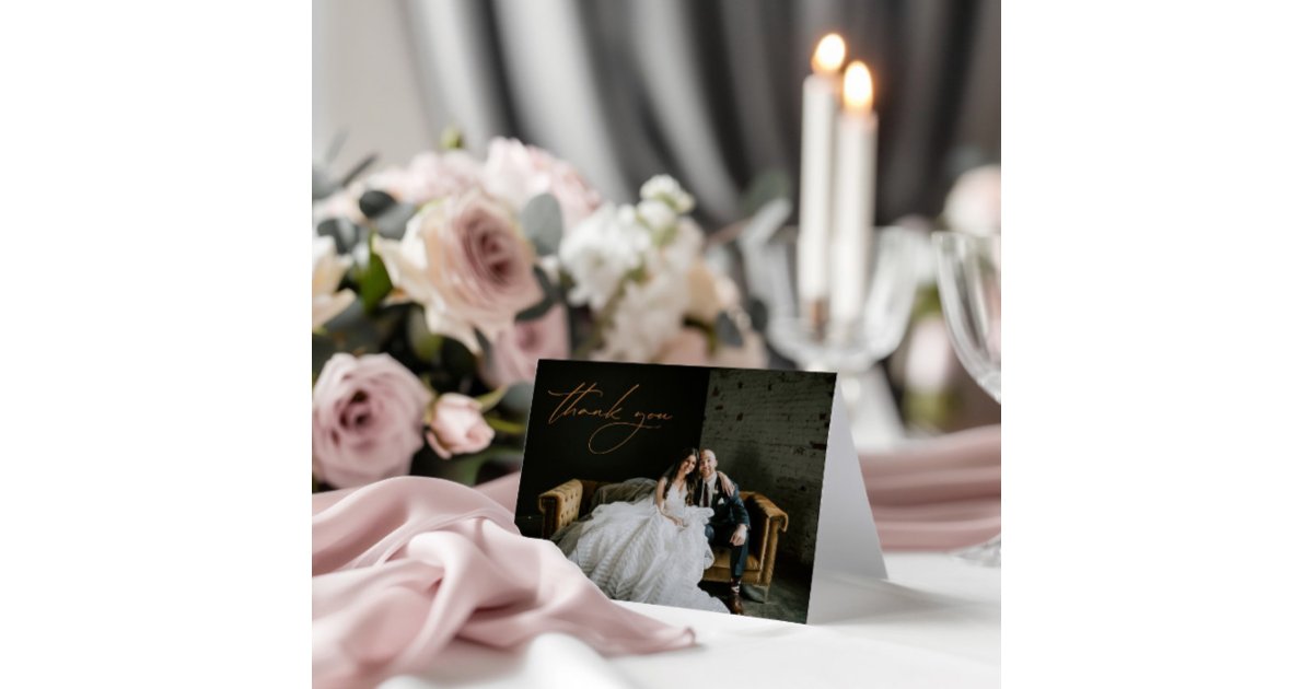 Elegant Simple Modern Photo Wedding Thank You Card | Zazzle