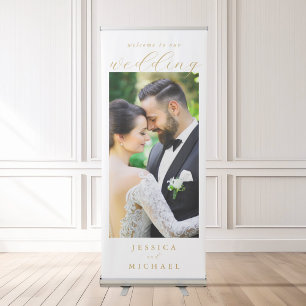 Elegant Simple Modern Photo Wedding Welcome Retractable Banner