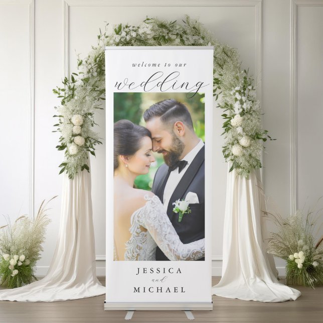 Elegant Simple Modern Photo Wedding Welcome Retractable Banner (Creator Uploaded)