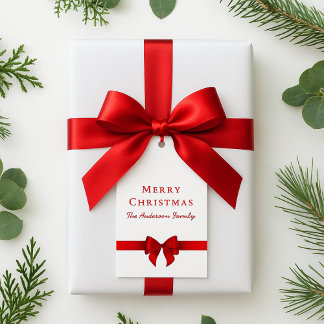 Elegant Simple Modern Red Bow Plaid Christmas Gift Tags