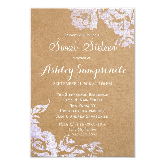 Elegant Simple Modern Rose Floral Faux Silver Invitation | Zazzle.com