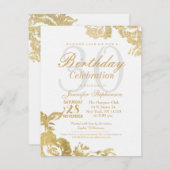 Elegant Simple Modern Rose Floral Gold Birthday Invitation (Front/Back)