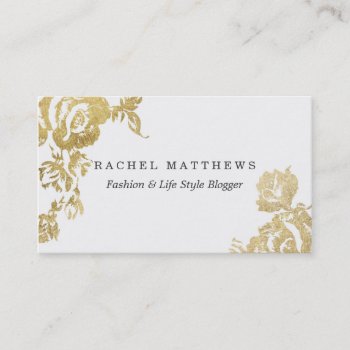 Elegant Simple Modern Rose Floral Gold Faux Print Business Card by BlackStrawberry_Co at Zazzle