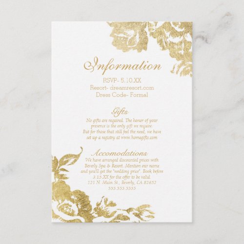 Elegant Simple Modern Rose Floral Gold Faux Print Enclosure Card