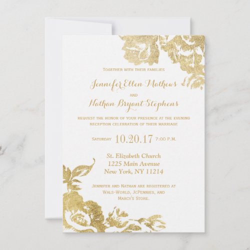 Elegant Simple Modern Rose Floral Gold Reception Invitation
