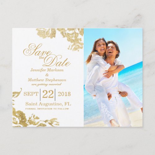 Elegant Simple Modern Rose Floral Gold Save Date Announcement Postcard