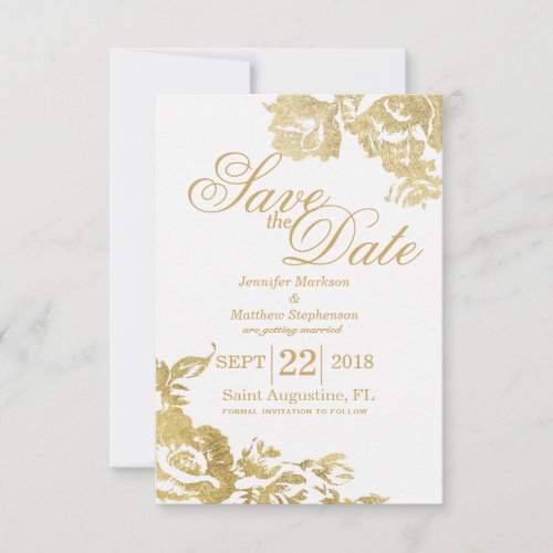 Elegant Simple Modern Rose Floral Gold Save Date Invitation