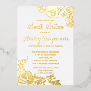 Elegant Simple Modern Rose Floral Gold Sweet 16 Foil Invitation
