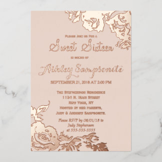Elegant Simple Modern Rose Floral Gold Sweet 16 Foil Invitation