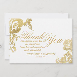 Elegant Simple Modern Rose Floral Gold Thank You Card