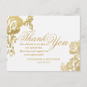 Elegant Simple Modern Rose Floral Gold Thank You Postcard