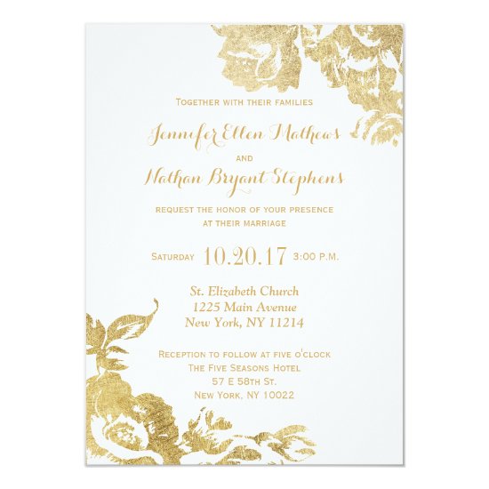 Elegant Simple Modern Rose Floral Gold Wedding Invitation