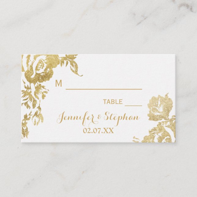 Elegant Simple Modern Rose Floral Gold Wedding Place Card (Front)