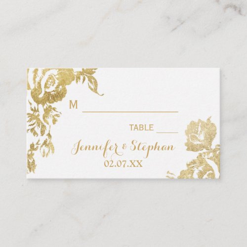 Elegant Simple Modern Rose Floral Gold Wedding Place Card