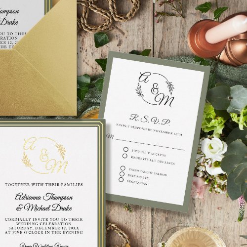 Elegant Simple Modern Sage Green Formal Wedding RSVP Card
