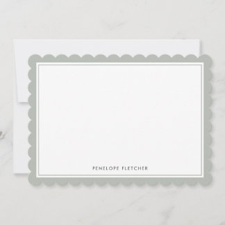 Elegant Simple Modern Sage Green Scalloped Edge Note Card