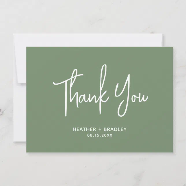 Elegant Simple Modern Sage Green Wedding Thank You Card | Zazzle