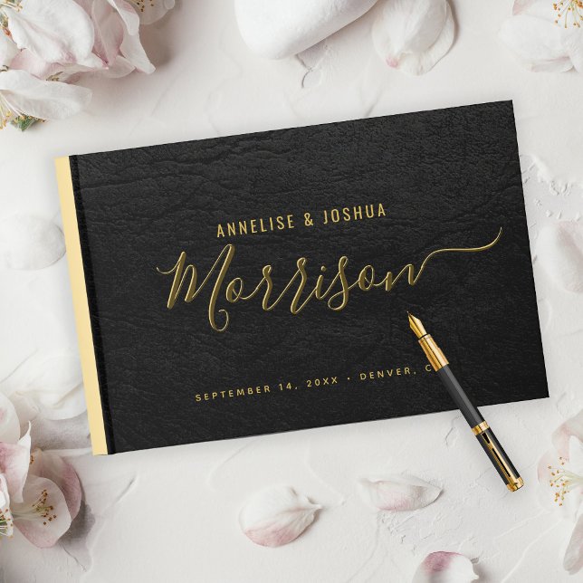 Elegant simple modern script black wedding guest book (Creator Uploaded)