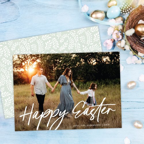 Elegant Simple Modern Script Happy Easter Photo Card