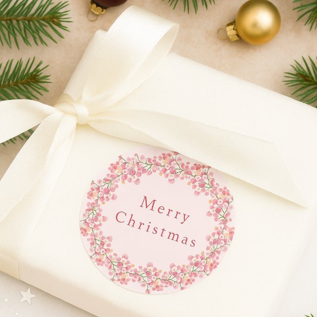 Elegant Simple Modern Typography Christmas Wreath  Classic Round Sticker (Creator Uploaded)