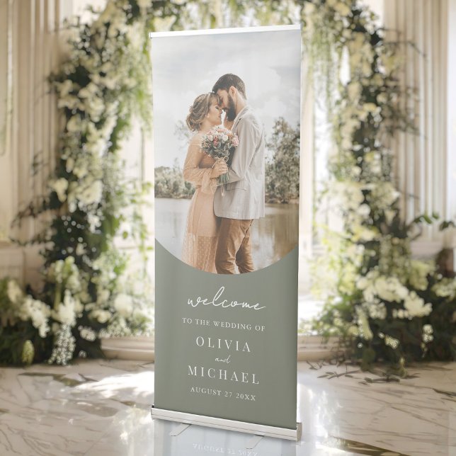Elegant Simple Modern Wedding Photo Welcome Retractable Banner (Creator Uploaded)