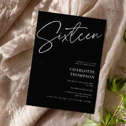 Elegant simple modern white black photo Sweet 16 Invitation