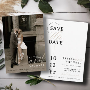 Elegant Simple Modern White Script Photo Wedding Save The Date
