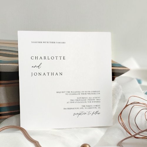 Elegant Simple Modern White Square Wedding Invitation