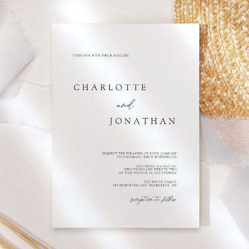 Elegant Simple Modern White Wedding Invitation