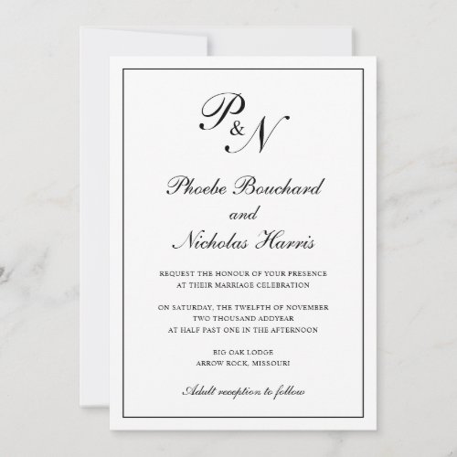 Elegant Simple Monogram All In One Wedding Invitation
