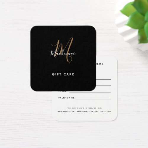 Elegant Simple Monogram Black and Gold Gift Card