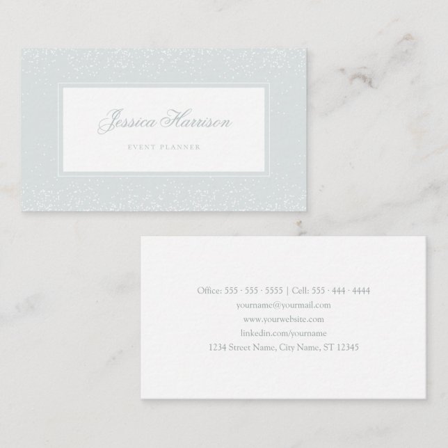 Elegant Simple Monogram Blue Gray White Confetti Business Card (Front/Back)