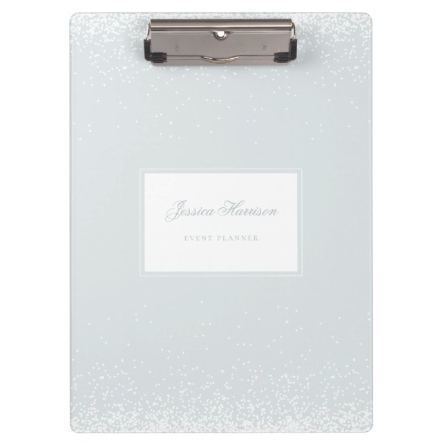 Elegant Simple Monogram Blue Gray White Confetti Clipboard (Front)