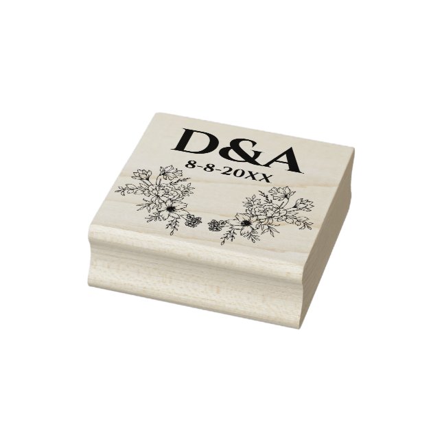 elegant simple monogram botanical wedding rubber stamp (Stamp)