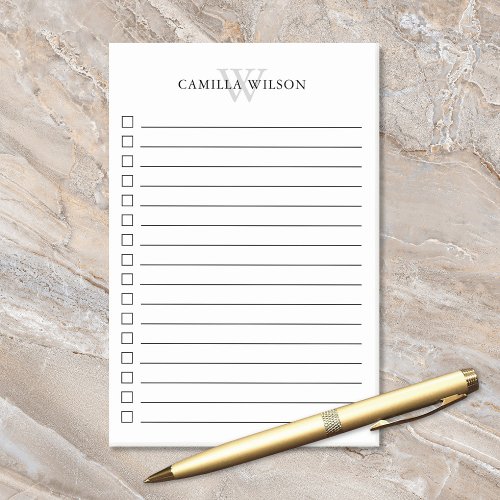 Elegant Simple Monogram Check Box List Post_it Notes