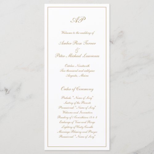 Elegant Simple Monogram Formal Gold Wedding Program