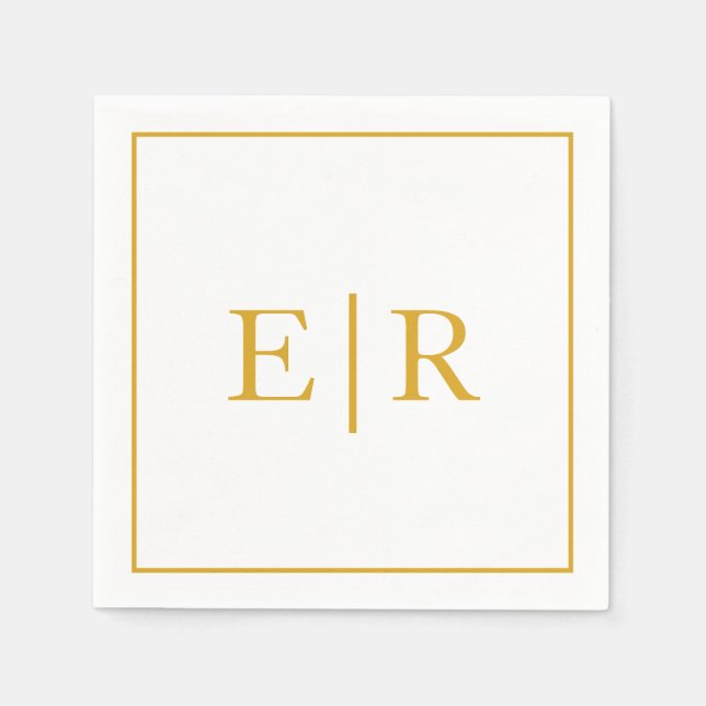Elegant Simple Monogram Gold Wedding Napkins (Front)