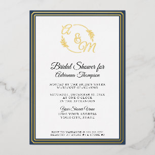 Elegant Simple Monogram Green Gold Bridal Shower Foil Invitation