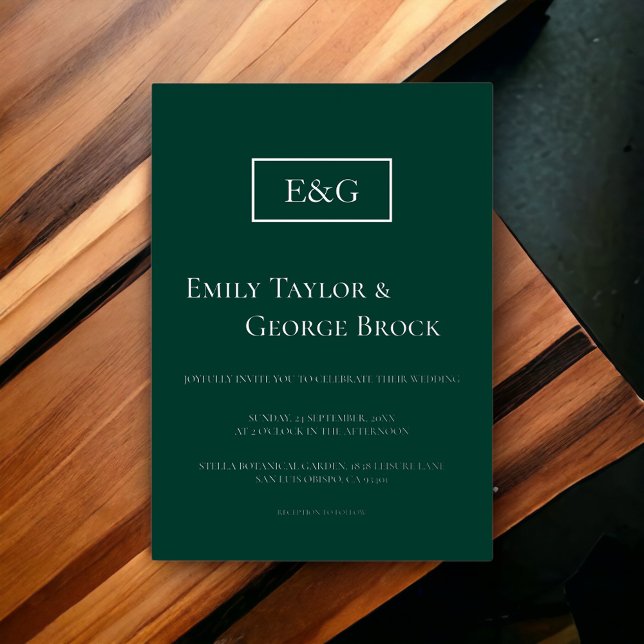 Elegant Simple Monogram Green Modern Wedding Foil Invitation (Creator Uploaded)