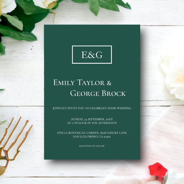 Elegant Simple Monogram Green Modern Wedding Invitation (Creator Uploaded)