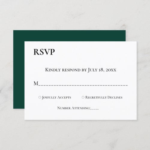 Elegant Simple Monogram Green Modern Wedding RSVP Card