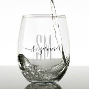 Elegant Simple Monogram Name Personalized  Stemless Wine Glass