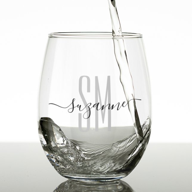 Elegant Simple Monogram Name Personalized  Stemless Wine Glass (Creator Uploaded)