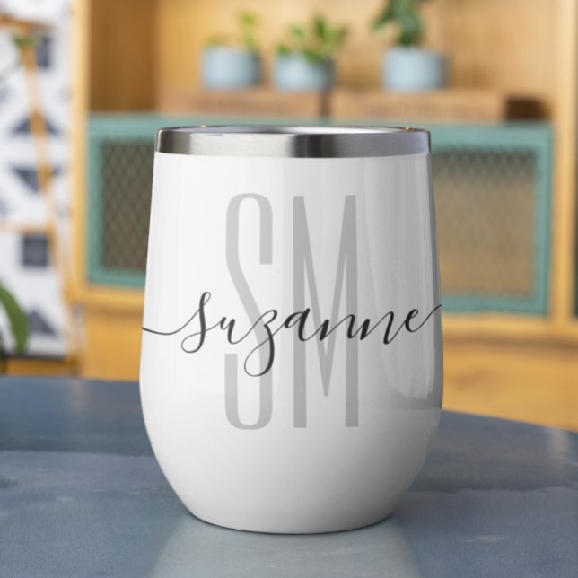 Elegant Simple Monogram Name Personalized  Thermal Wine Tumbler (Creator Uploaded)