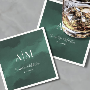 Elegant Simple Monogram Names Green Wedding Napkins