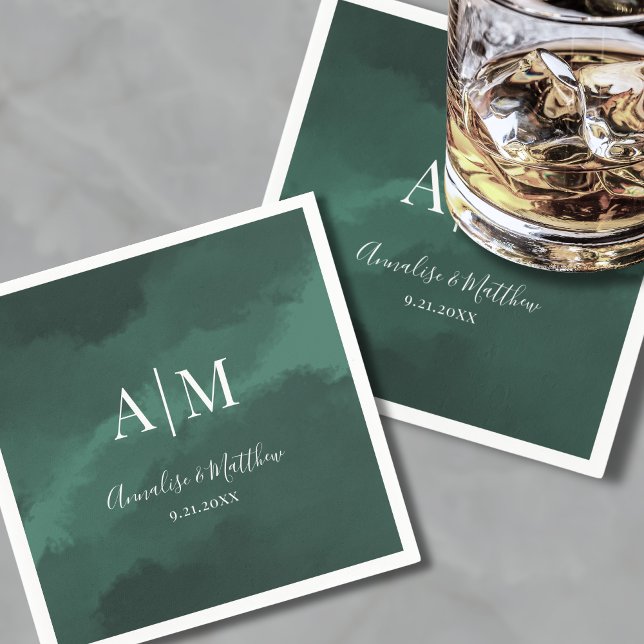 Elegant Simple Monogram Names Green Wedding Napkins (Elegant Simple Monogram Names Green Wedding Napkins)