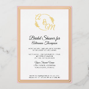 Elegant Simple Monogram Pink Gold Bridal Shower Foil Invitation