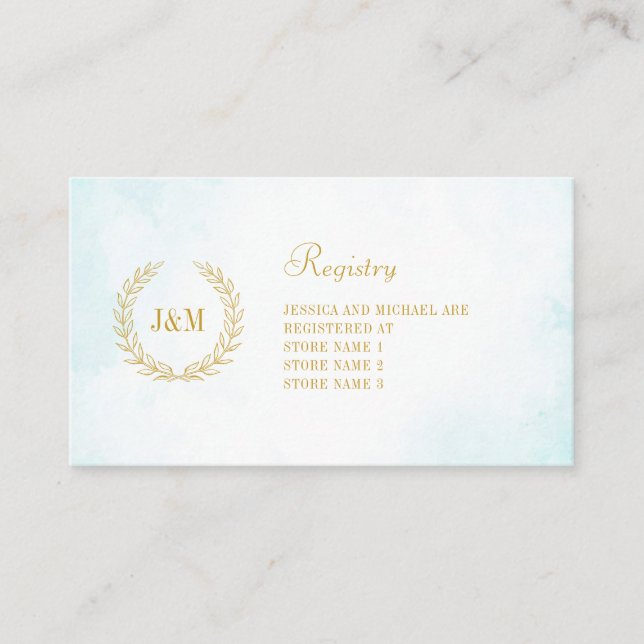 Elegant Simple Monogram Turquoise Wedding Registry Enclosure Card (Front)